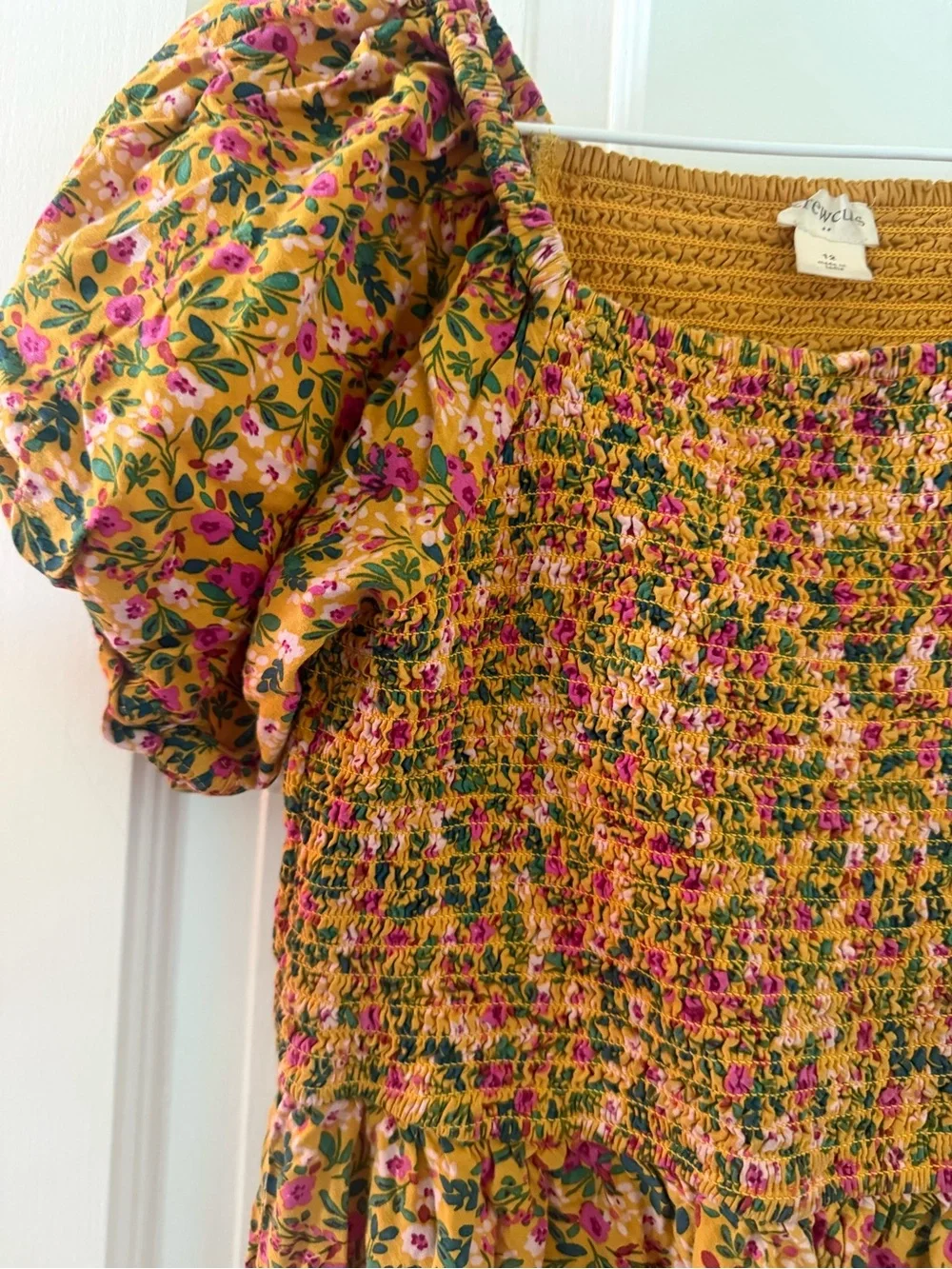Crewcuts Yellow Floral Smocked Jumpsuit with Puff Sleeves